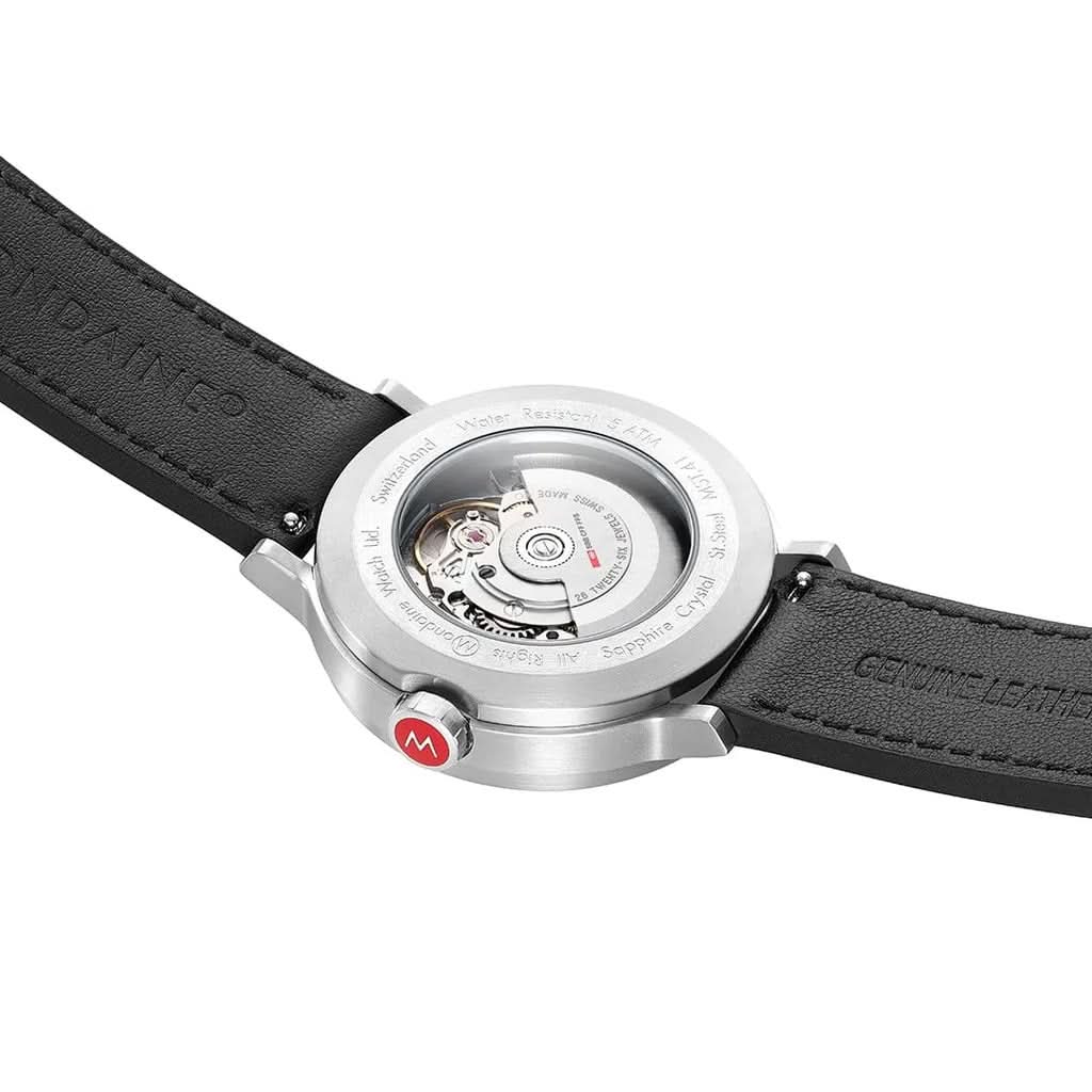 Mondaine Luxury Watches White Mondaine Original Automatic Stainless Steel Watch with Black Leather Strap