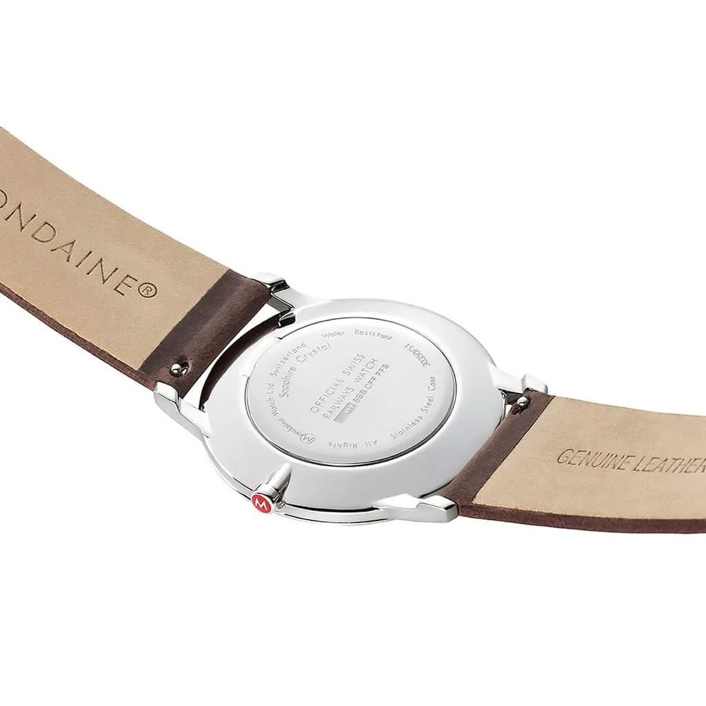 Mondaine Luxury Watches White Mondaine Simply Elegant Stainless Steel Watch with Brown Leather Strap