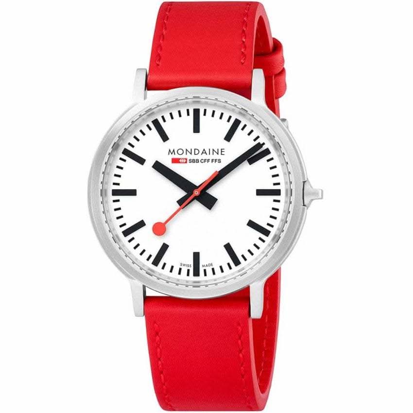 Mondaine Luxury Watches White Mondaine Stop2Go Backlight Quartz Strap Watch MST4101BLC