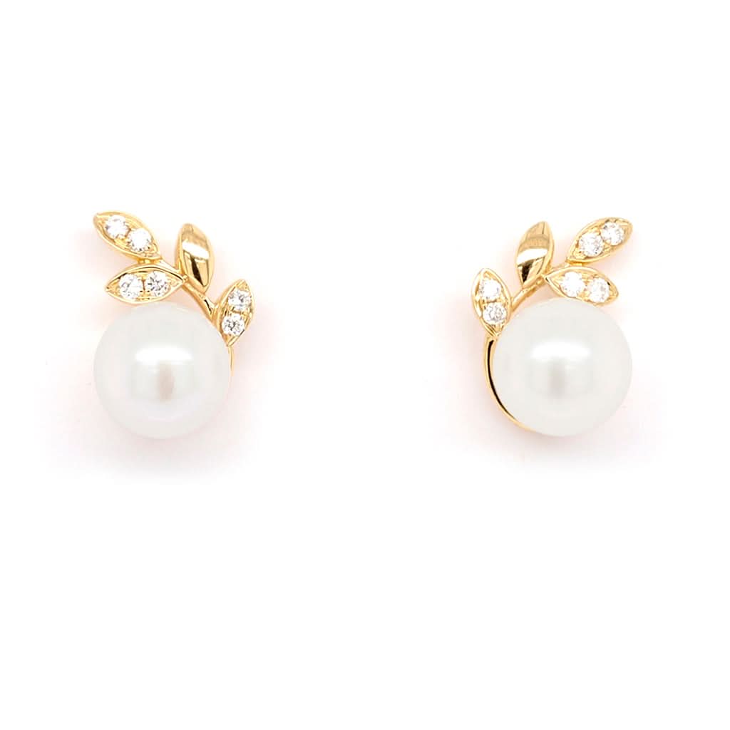 Ogden of Harrogate Jewellery 18ct Gold Cultured Pearl and Diamond Floral Style Earrings