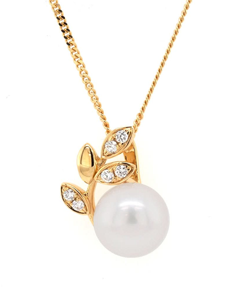 Ogden of Harrogate Jewellery 18ct Gold Cultured Pearl and Diamond Floral Style Pendant