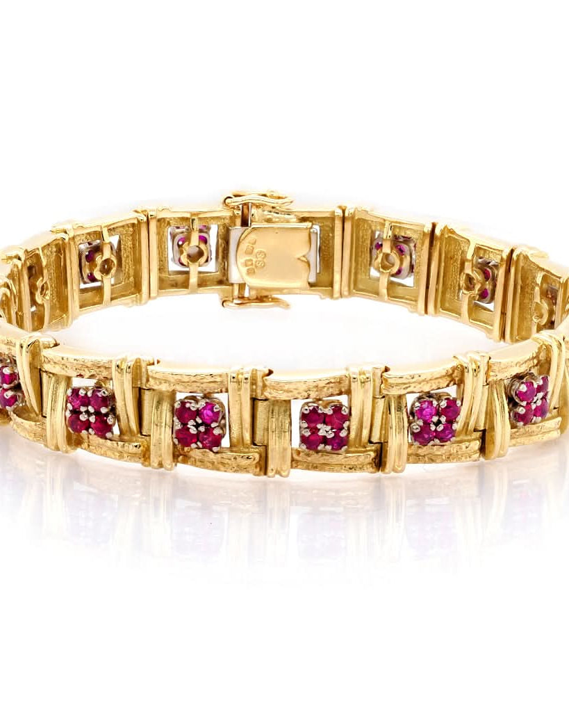 Ogden of Harrogate Jewellery 18ct Gold Link Bracelet set with Rubies