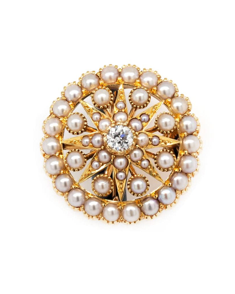 Ogden of Harrogate Jewellery 18ct Gold, Pearl and Diamond Star Brooch