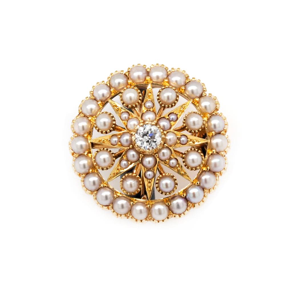 Ogden of Harrogate Jewellery 18ct Gold, Pearl and Diamond Star Brooch