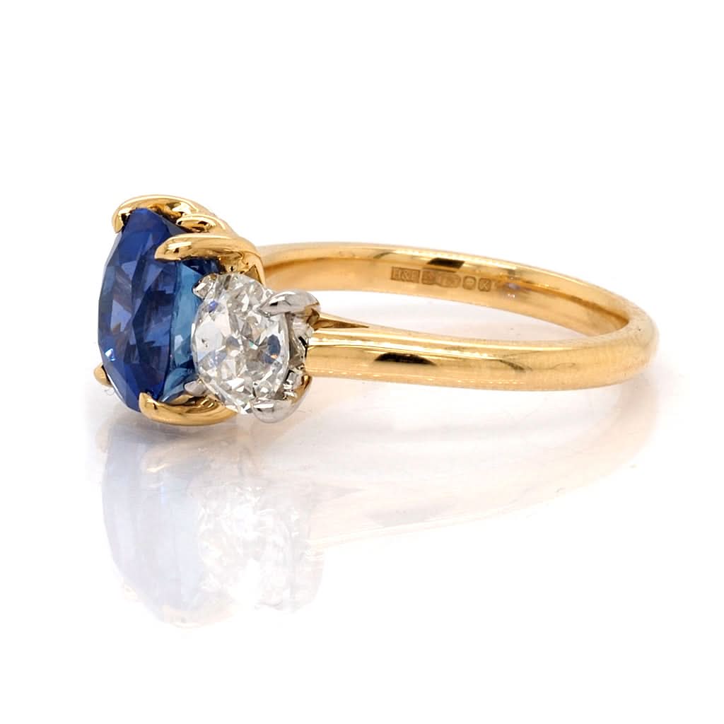 Ogden of Harrogate Jewellery 18ct Gold, Sapphire and Diamond 3 Stone Ring, Sapphire Unheated Ceylon 3.48cts