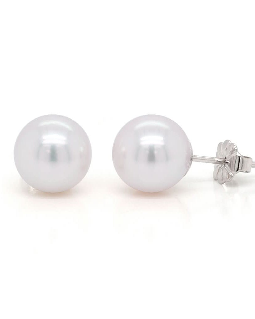 Ogden of Harrogate Jewellery 18ct White Gold Akoya Cultured Pearl Stud Earrings, 9x9.5mm