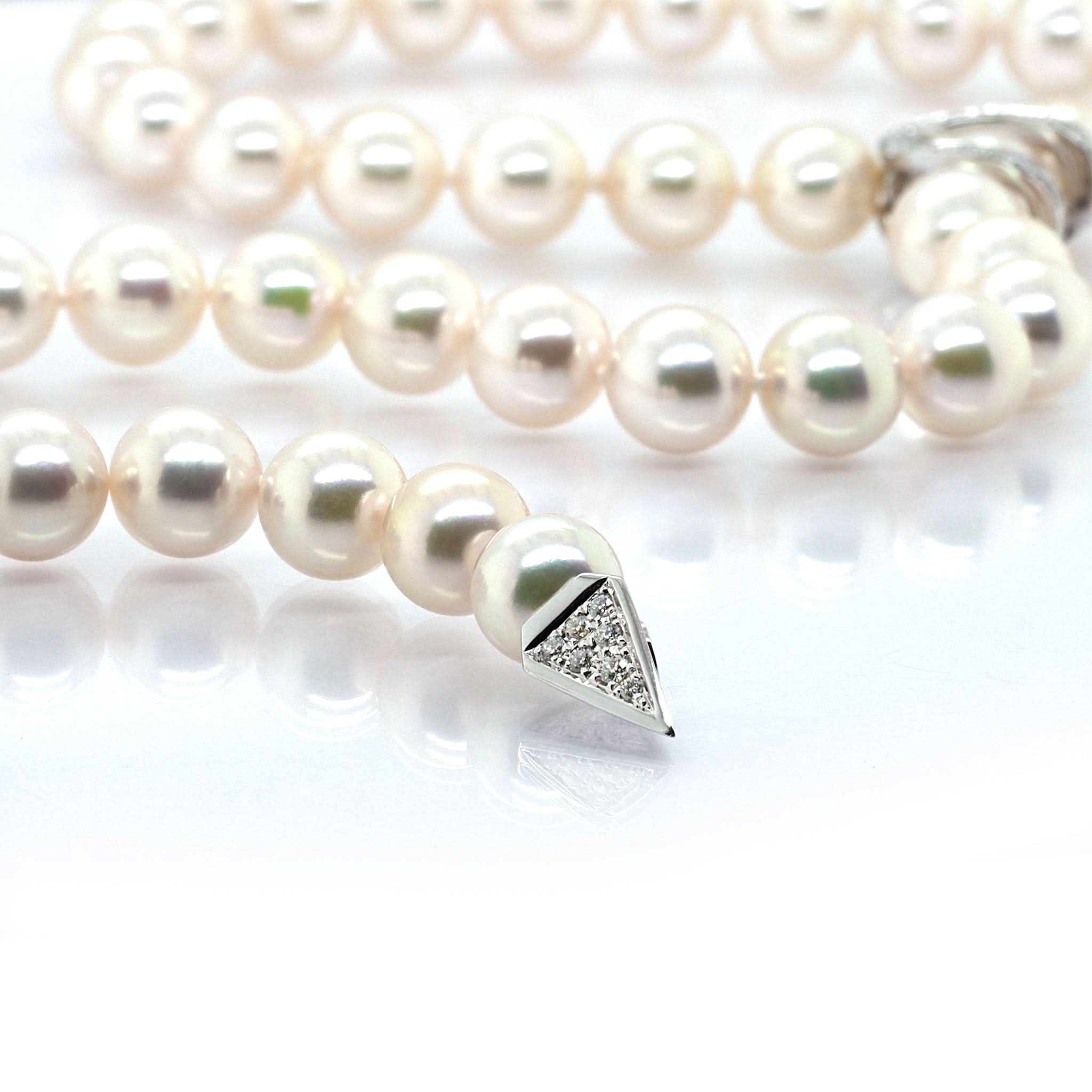 Ogden of Harrogate Jewellery 18ct White Gold and Akoya Cultured Pearl Diamond Set Lariat Necklace