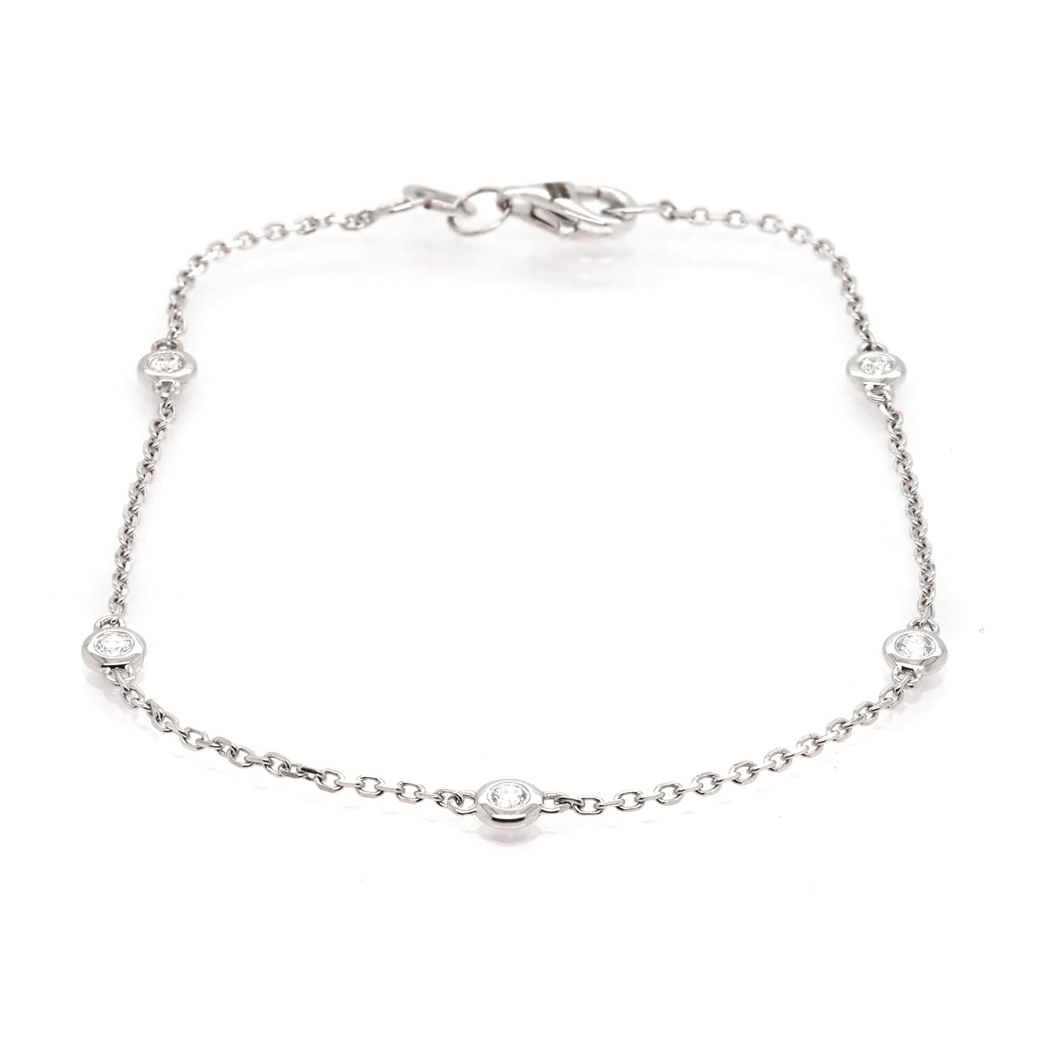 Ogden of Harrogate Jewellery 18ct White Gold Chain Bracelet Set with Five Round Brilliant Diamonds