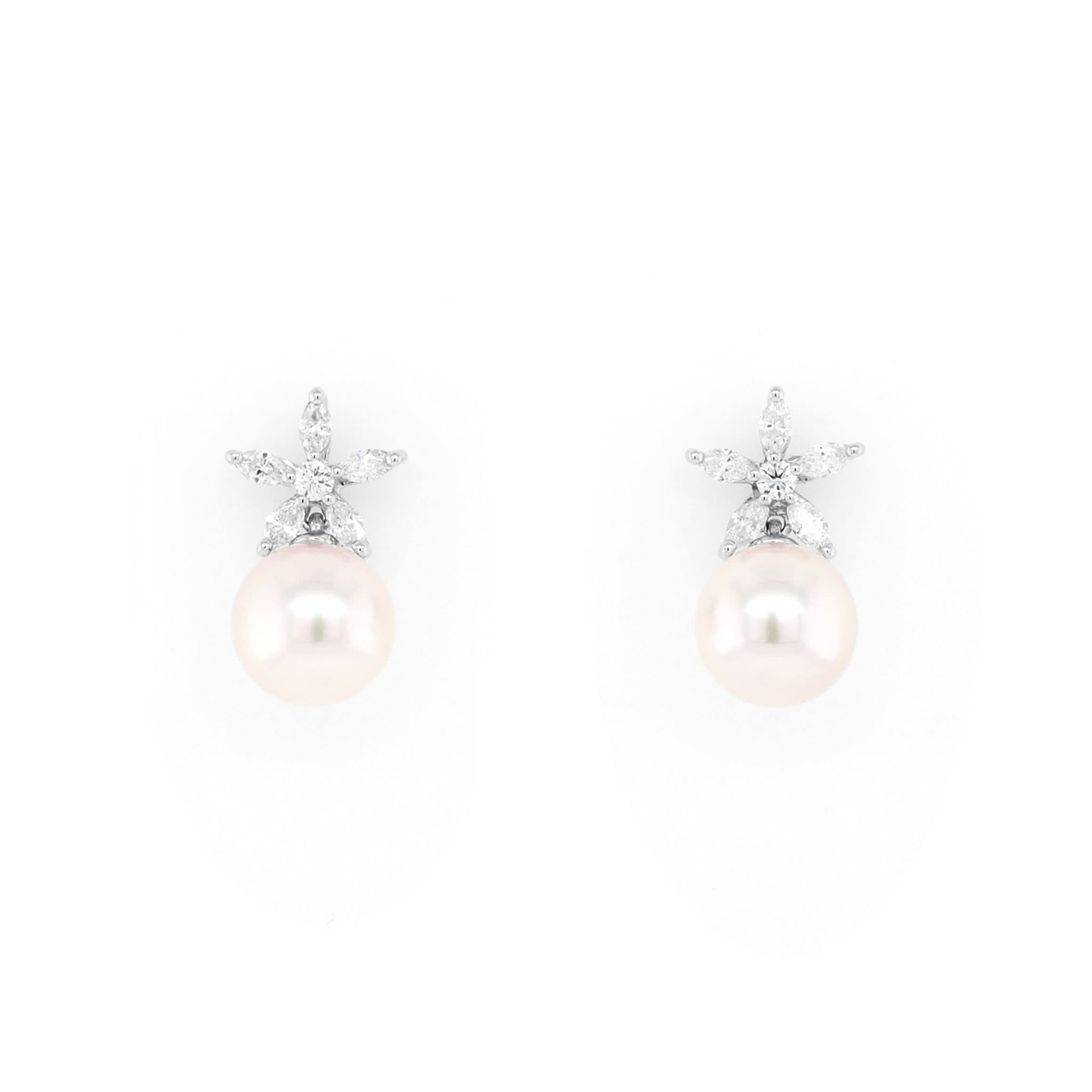 Ogden of Harrogate Jewellery 18ct White Gold Cultured Pearl and Diamond Flower Earrings