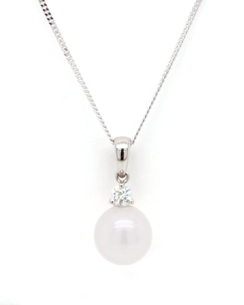 Ogden of Harrogate Jewellery 18ct White Gold, Cultured Pearl and Diamond Pendant on Chain