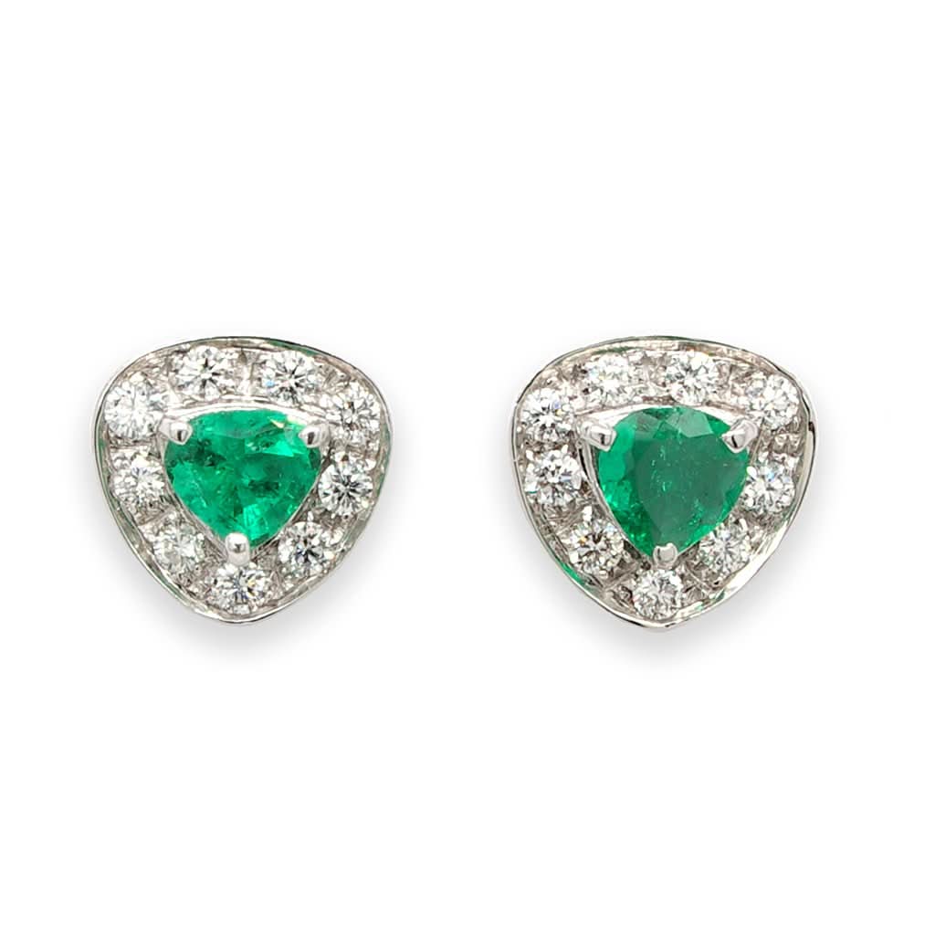 Ogden of Harrogate Jewellery 18ct White Gold Emerald and diamond Triangular shaped Cluster earrings
