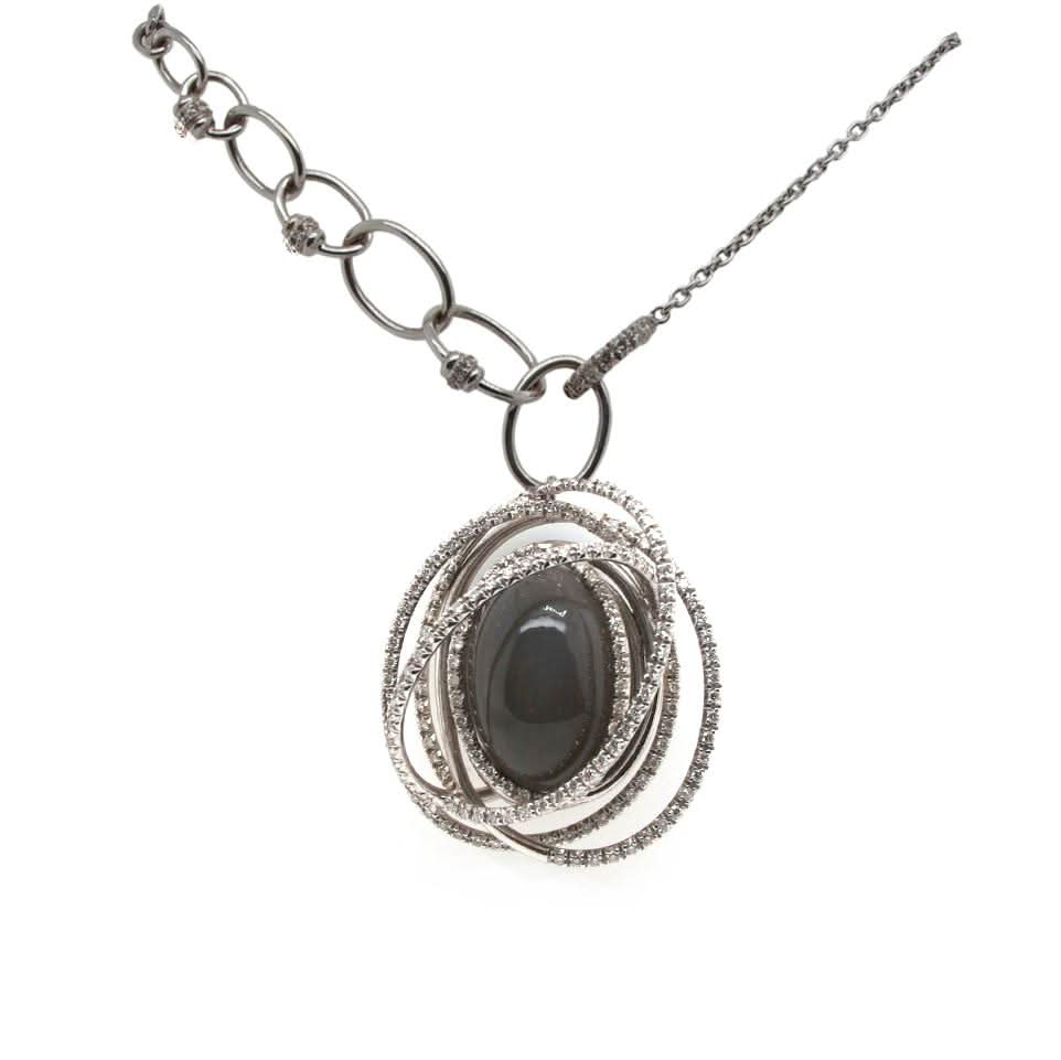 Ogden of Harrogate Jewellery 18ct White Gold Moonstone and Diamond Set Orbital Pendant