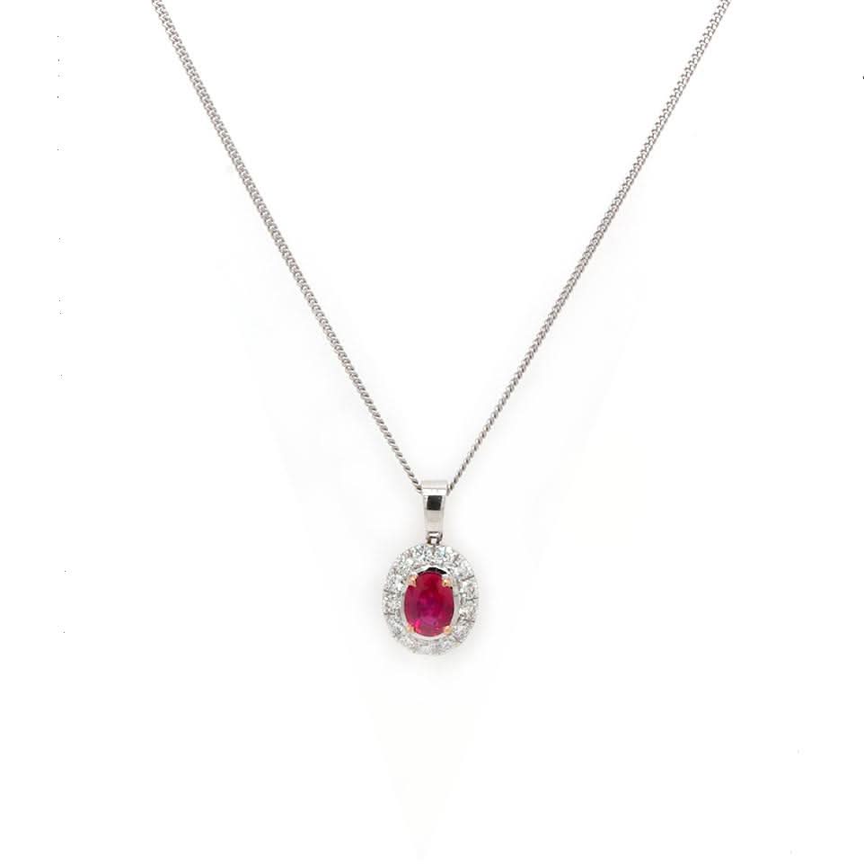 Ogden of Harrogate Jewellery 18ct White Gold Oval Ruby and Diamond Pendant