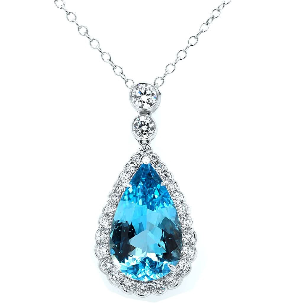 Ogden of Harrogate Jewellery 18ct White Gold Pear Shaped Aquamarine Cluster Necklace