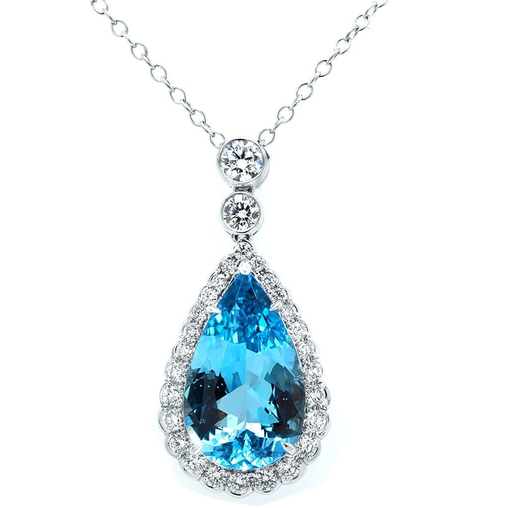 Ogden of Harrogate Jewellery 18ct White Gold Pear Shaped Aquamarine Cluster Necklace