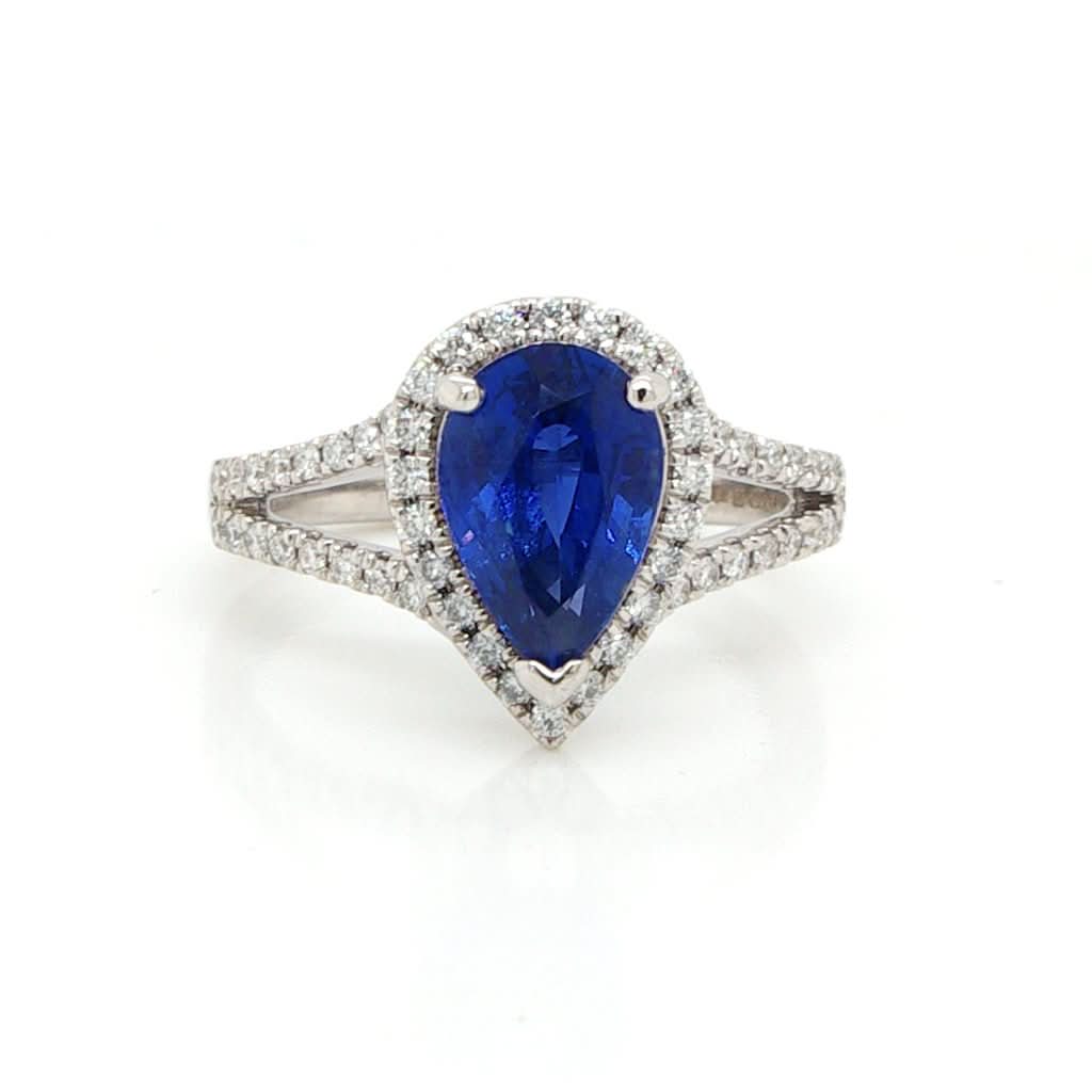 Ogden of Harrogate Jewellery 18ct White Gold, Pear-Shaped Sapphire and Diamond Cluster Ring, Sapphire 2.46cts