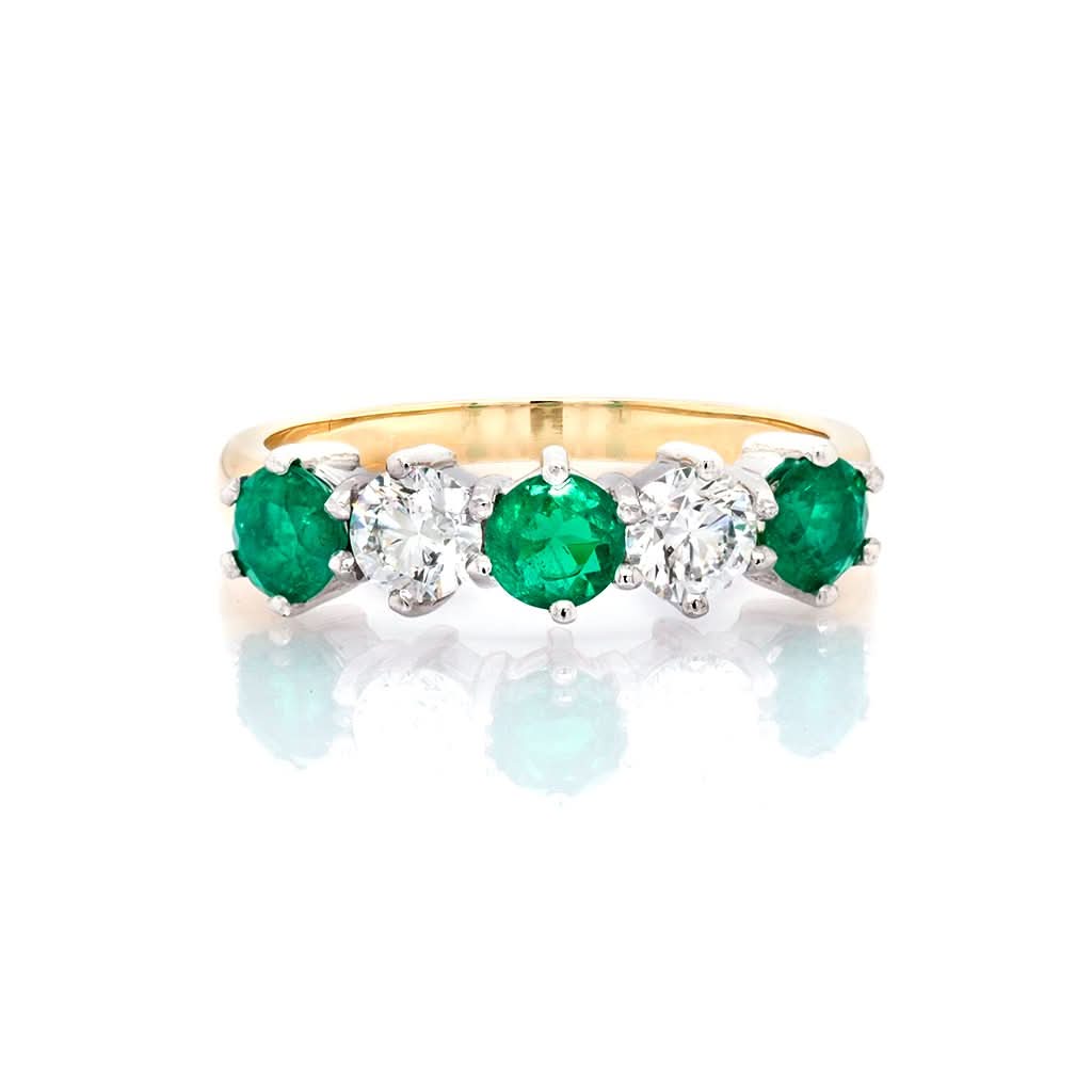 Ogden of Harrogate Jewellery 18ct Yellow Gold, Emerald and Diamond Half Eternity Ring, Emeralds 0.78cts