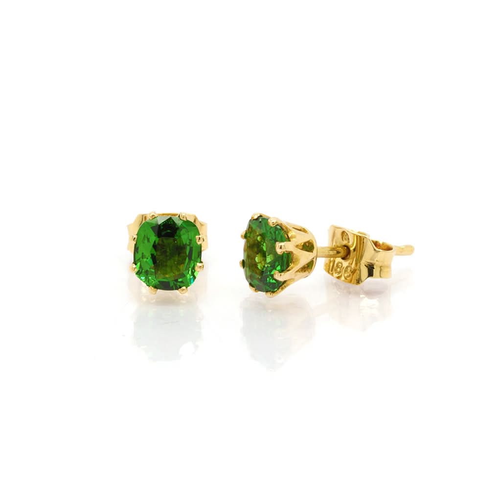 Ogden of Harrogate Jewellery 18ct Yellow Gold Fine Tsavorite Green Garnet Stud Earrings