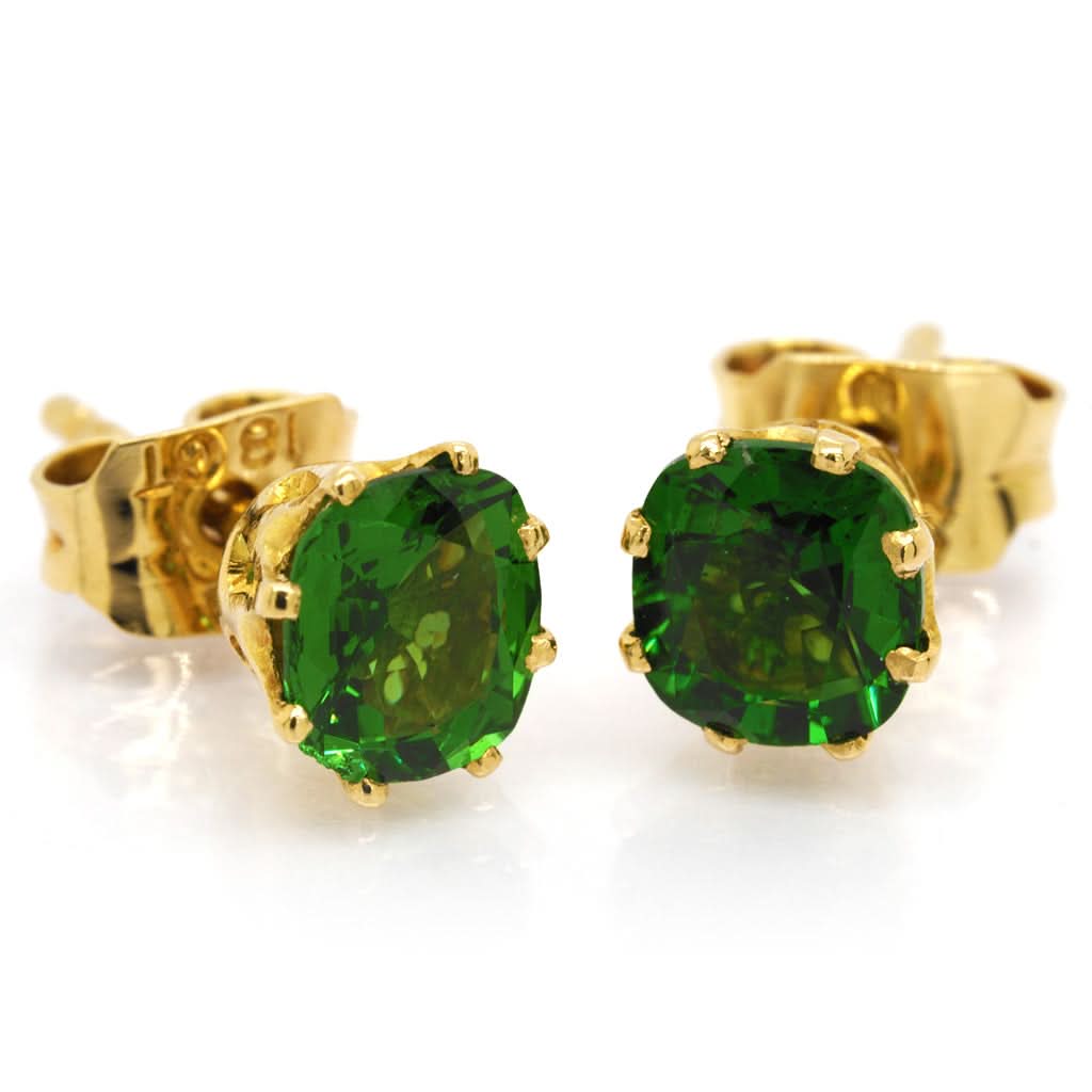 Ogden of Harrogate Jewellery 18ct Yellow Gold Fine Tsavorite Green Garnet Stud Earrings