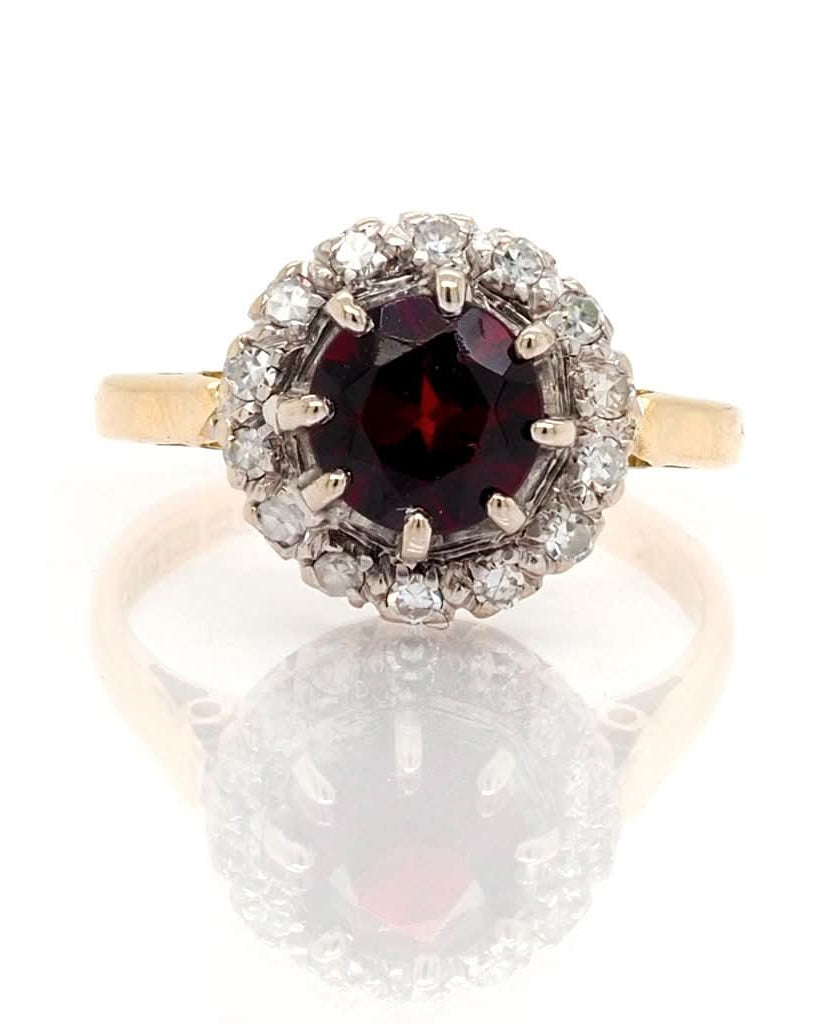 Ogden of Harrogate Jewellery 18ct Yellow Gold Garnet and Diamond Cluster Ring