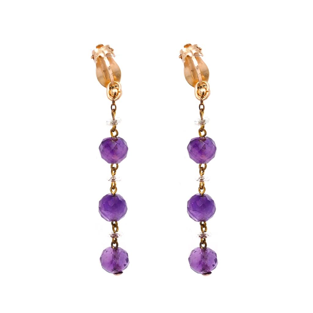 Ogden of Harrogate Jewellery 9ct Yellow Gold Art Deco Amethyst and Rock Crystal Bead Earrings