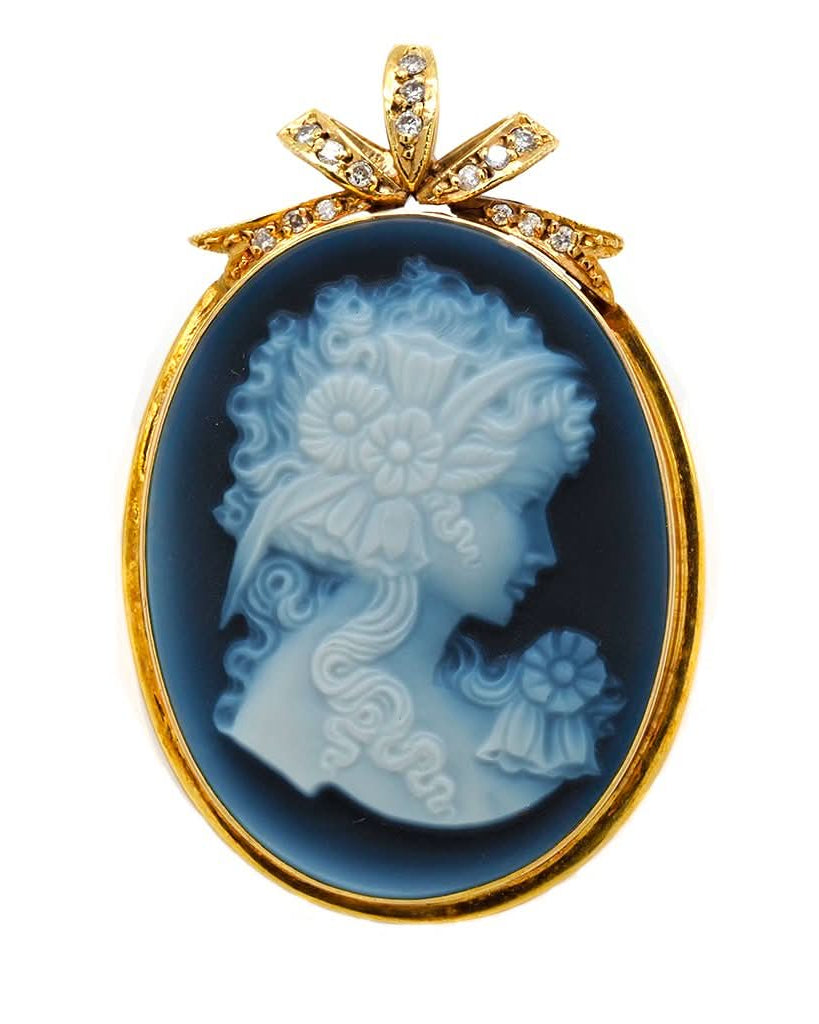 Ogden of Harrogate Jewellery 9ct Yellow Gold, Blue Carved Cameo Brooch