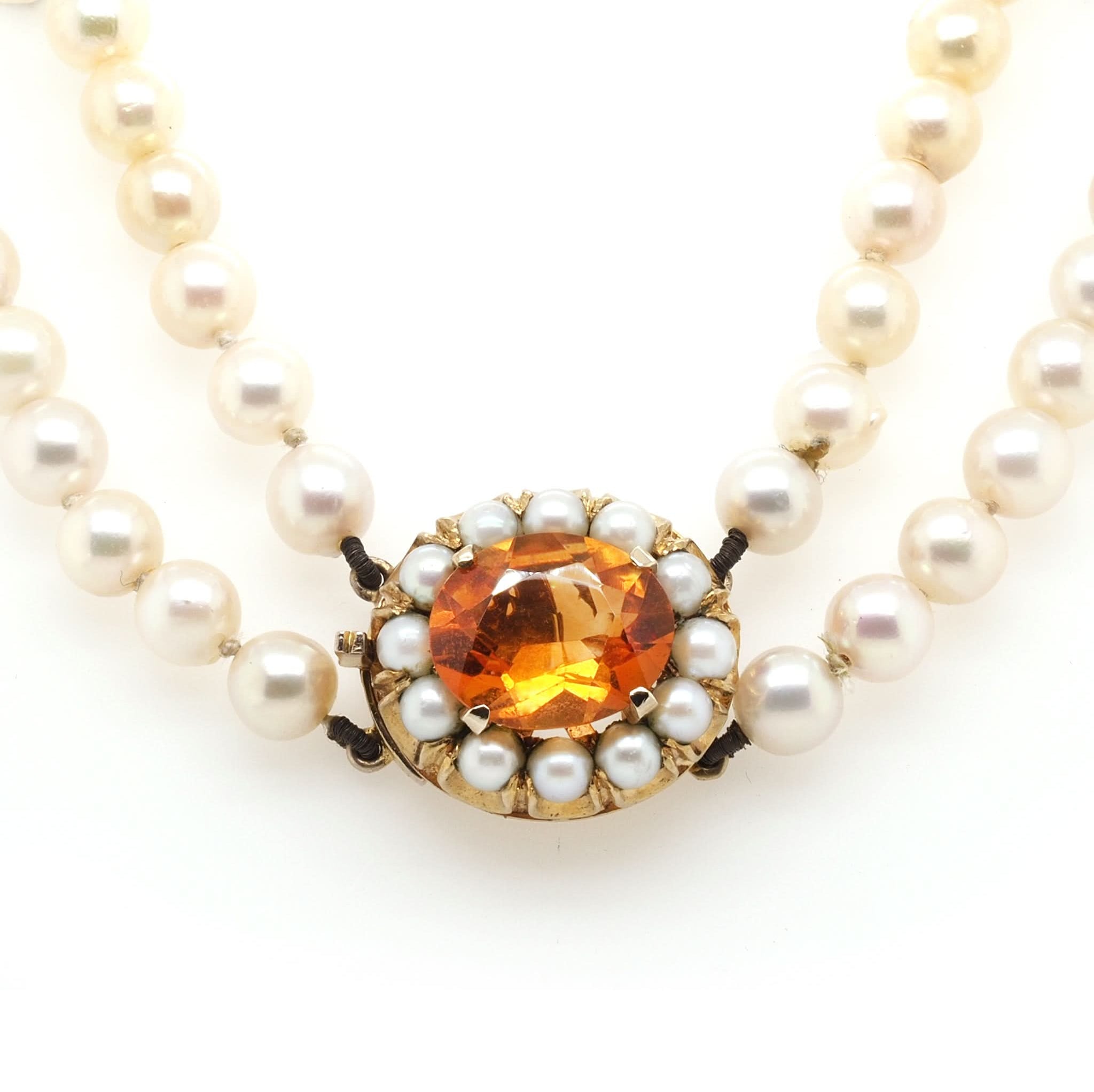 Ogden of Harrogate Jewellery 9ct Yellow Gold Oval Citrine and Pearl Clasp on 2 Row Cultured Pearl Necklace