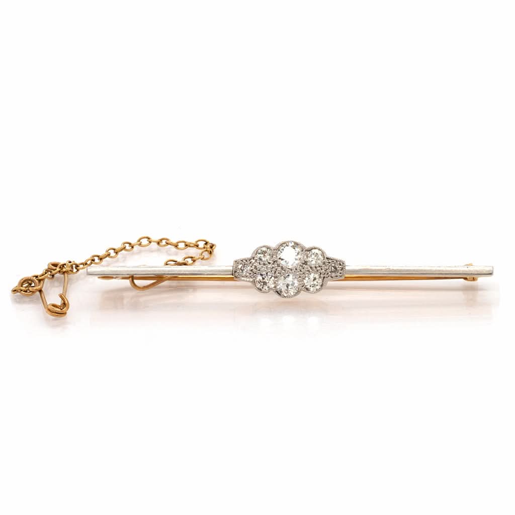 Ogden of Harrogate Jewellery A Gold, Platinum and Diamond Bar Brooch