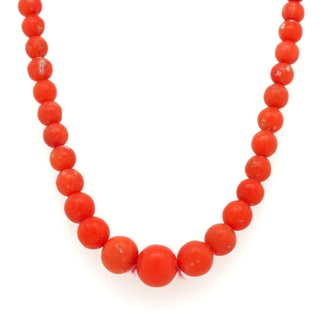 Ogden of Harrogate Jewellery A Graduated Coral Bead and Silver Chain Necklace