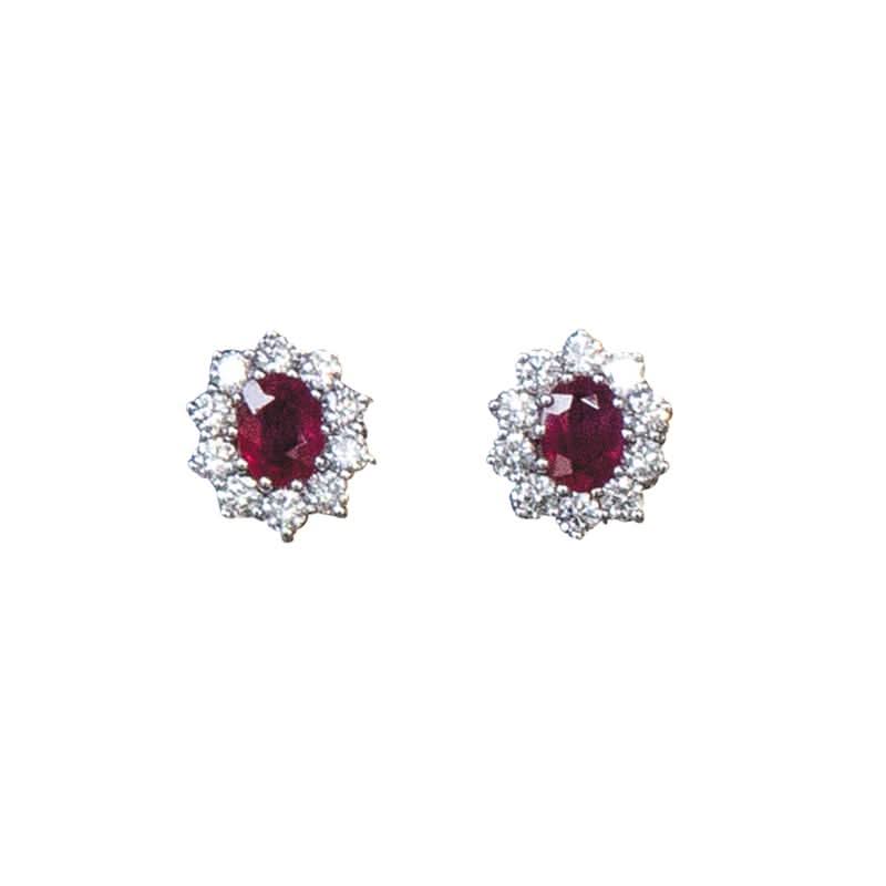 Ogden of Harrogate Jewellery A pair of 18ct gold, ruby and diamond cluster earrings. Rubies: 1.45cts; diamonds: 1.42cts