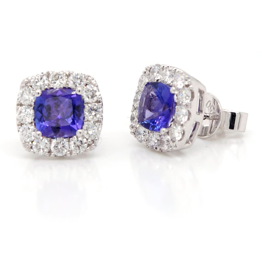 Ogden of Harrogate Jewellery A Pair of 18ct White Gold, Tanzanite and Diamond Cluster Earrings