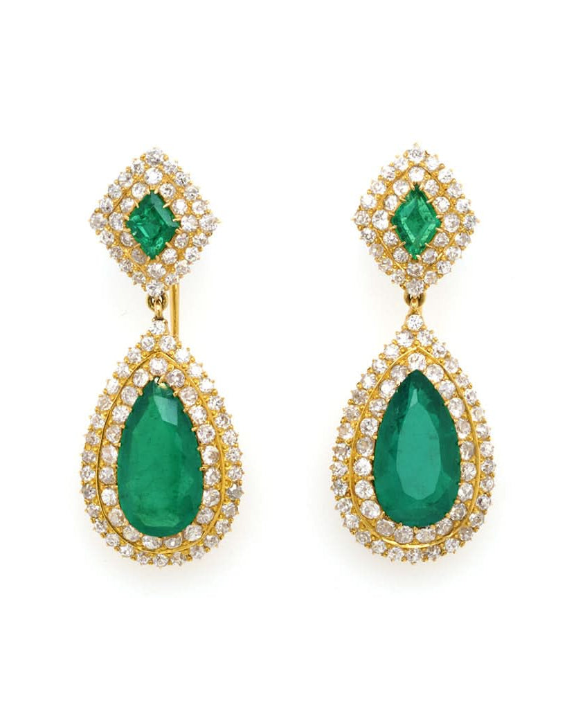 Ogden of Harrogate Jewellery A Pair of Fine Colombian Emerald Pendant Earrings, Circa 1910