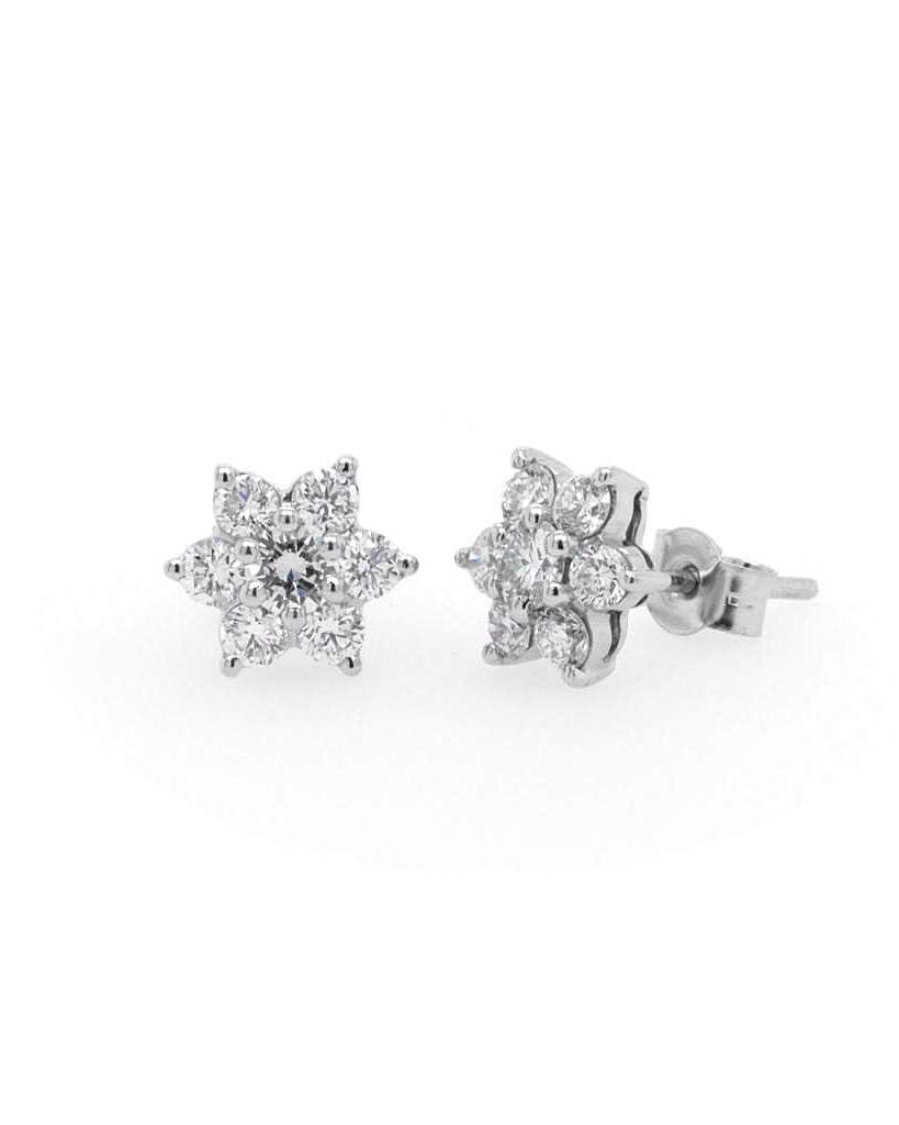 Ogden of Harrogate Jewellery A Pair of Platinum Diamond Flower Earrings