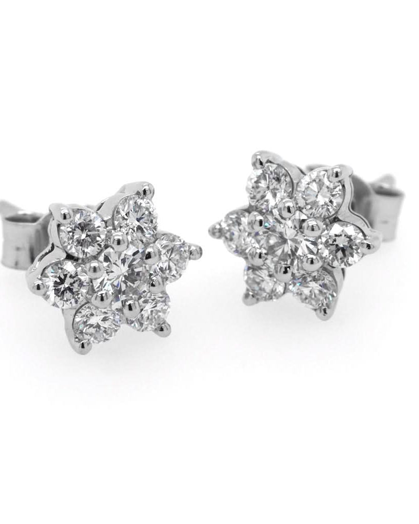 Ogden of Harrogate Jewellery A Pair of Platinum Diamond Flower Earrings