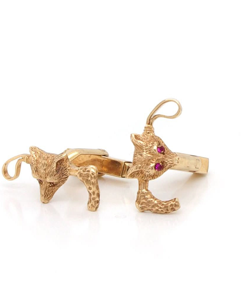 Ogden of Harrogate Jewellery A Pair of Vintage 9ct Gold Fox Head and Riding Crop Cufflink