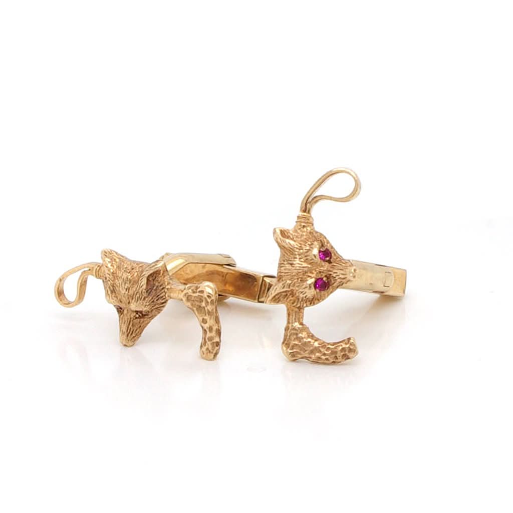 Ogden of Harrogate Jewellery A Pair of Vintage 9ct Gold Fox Head and Riding Crop Cufflink