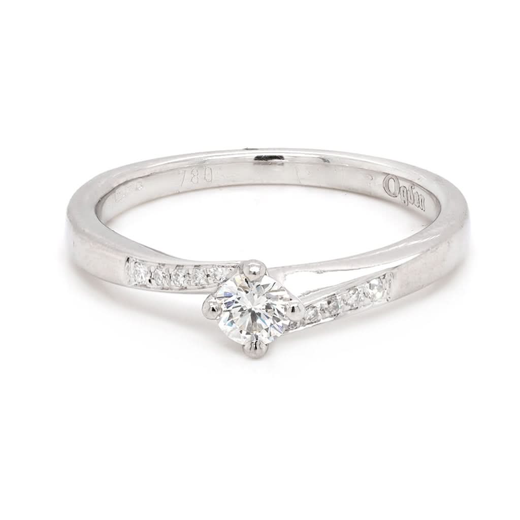 Ogden of Harrogate Jewellery A platinum, single stone diamond with diamond set shoulders 0.20cts