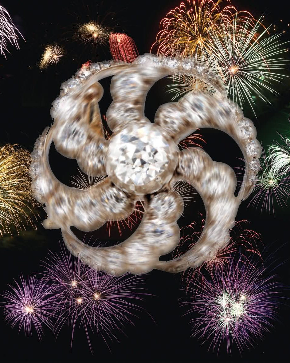 Ogden of Harrogate Jewellery A stunning Edwardian Gold, silver and Diamond Catherine Wheel Brooch Pendant, c.1910