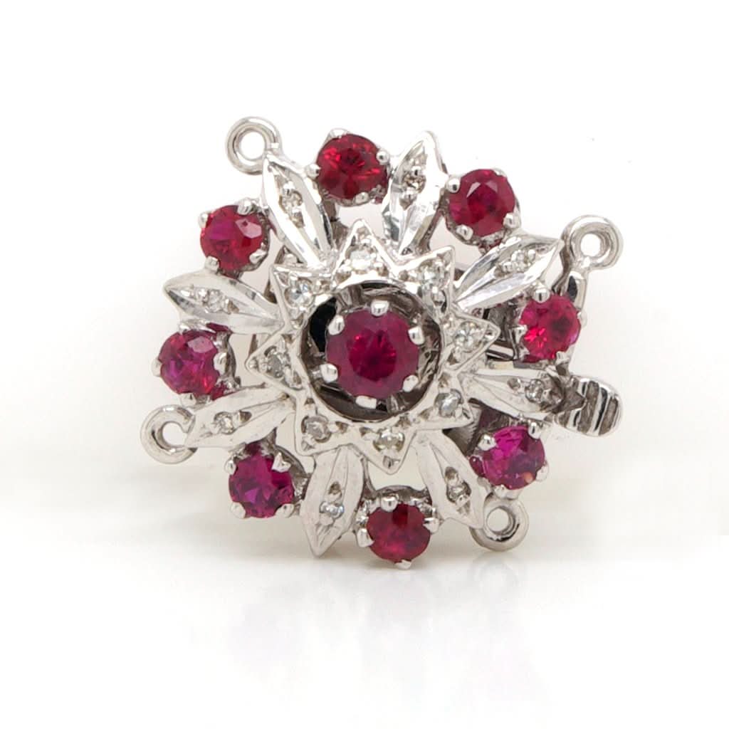 Ogden of Harrogate Jewellery A Vintage 18ct White Gold, Diamond and Garnet Cluster Clasp