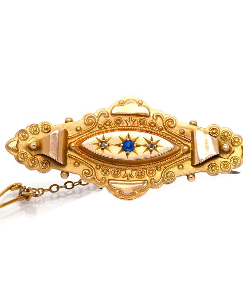 Ogden of Harrogate Jewellery A Vintage 9ct Gold, Diamond and Sapphire Brooch
