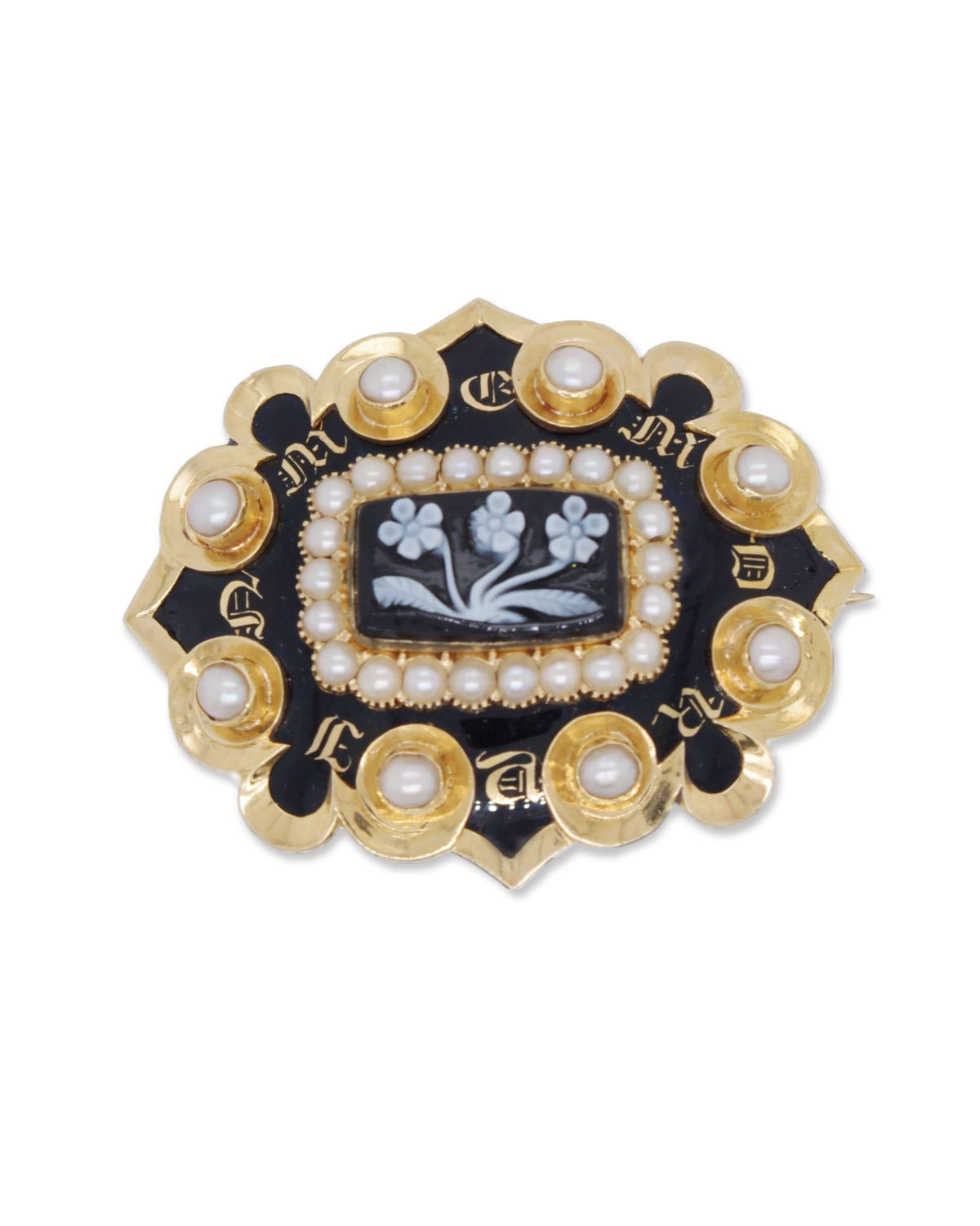 Ogden of Harrogate Jewellery A Yellow Gold, Enamel and Pearl Mourning Brooch, Job Allitt, dated 1835