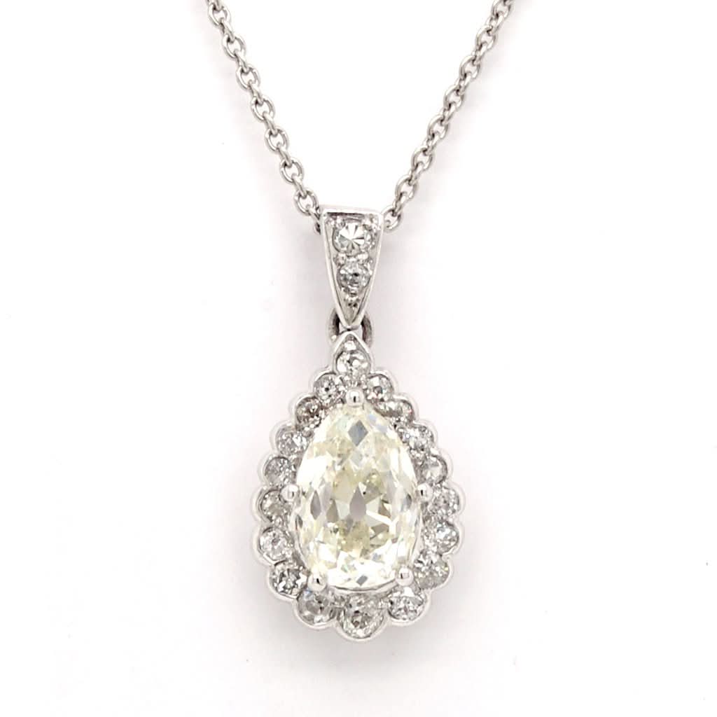 Ogden of Harrogate Jewellery An 18ct White Gold and Pear-Shaped Diamond Cluster Drop Pendant, Principal Diamond 1.48cts