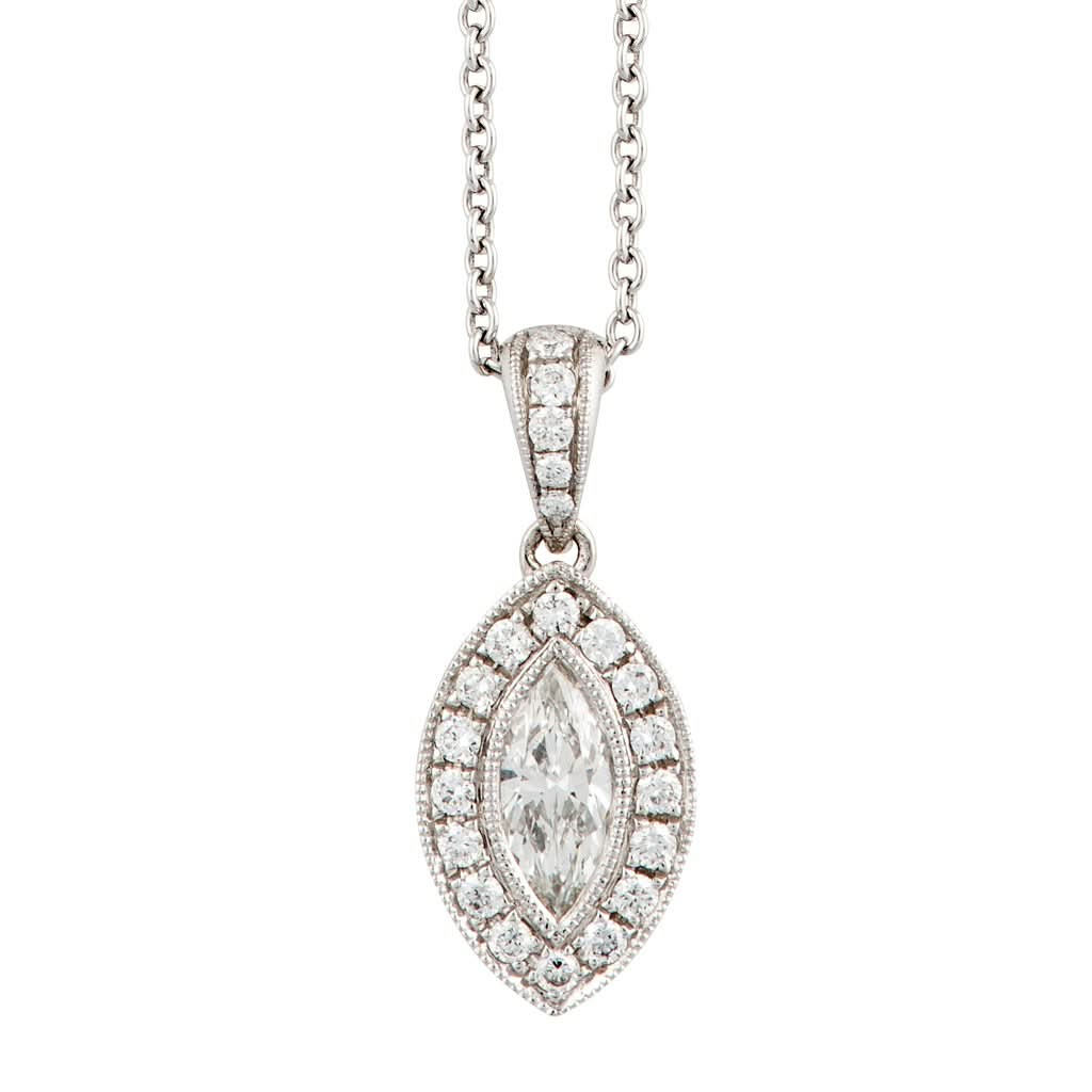 Ogden of Harrogate Jewellery An 18ct white gold, marquise-shaped diamond cluster pendant 0.35cts