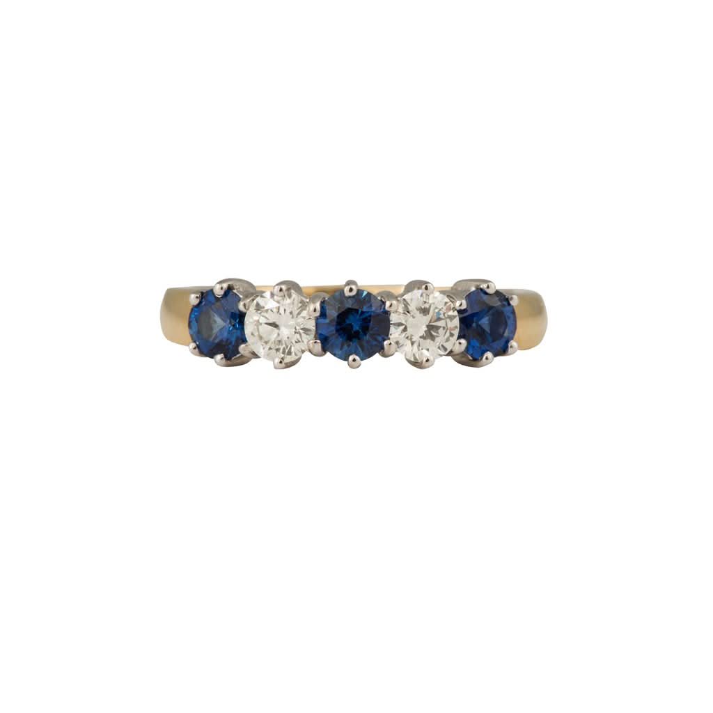 Ogden of Harrogate Jewellery An 18ct yellow and white gold, round sapphire and diamond, half eternity ring 1.20cts