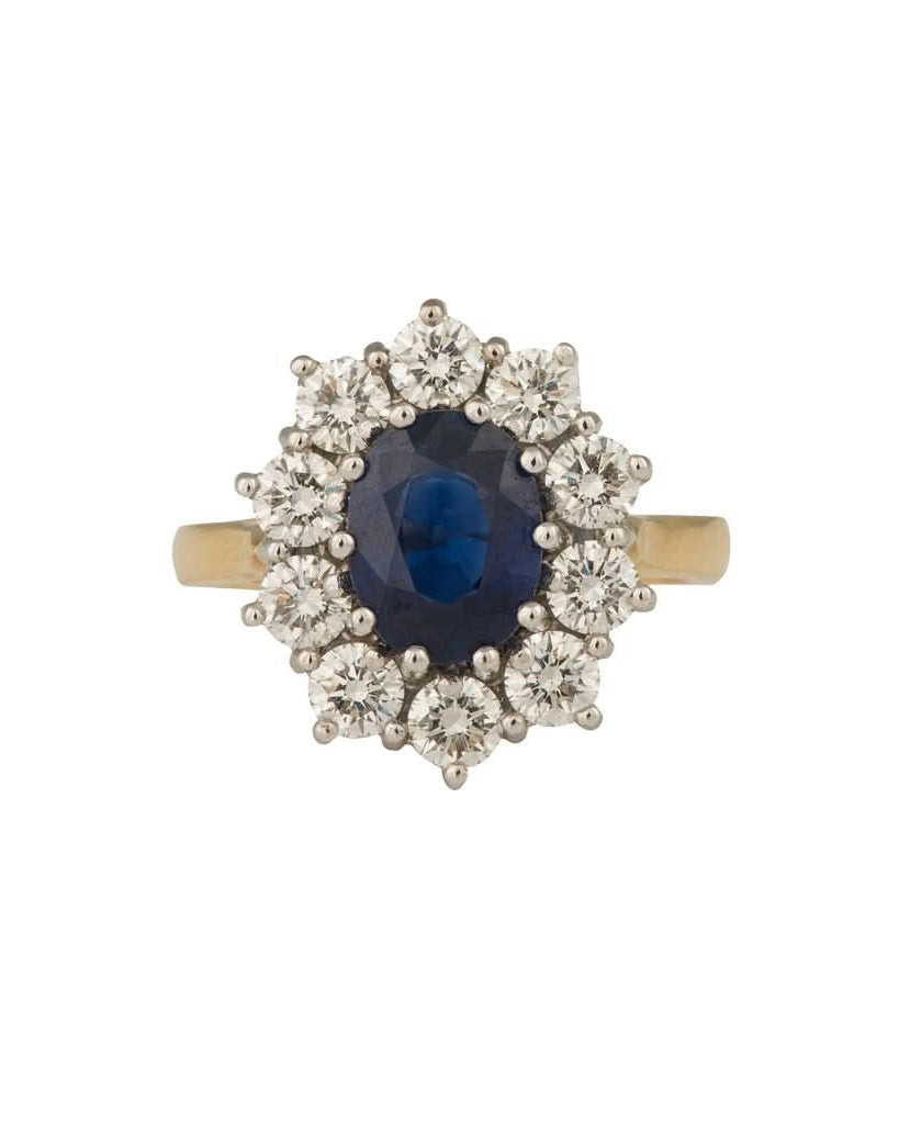 Ogden of Harrogate Jewellery An 18ct yellow and white gold, sapphire and diamond cluster ring 3.32cts