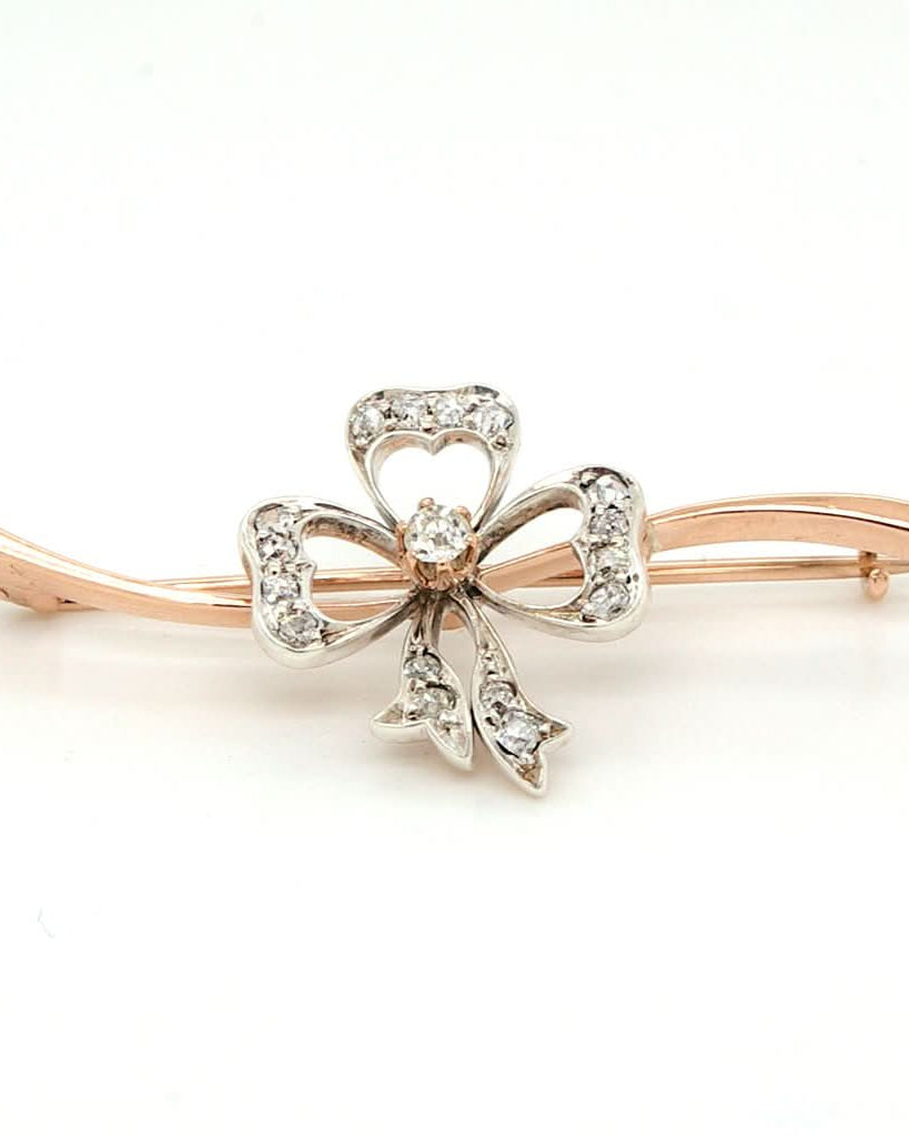 Ogden of Harrogate Jewellery An Art Nouveau Gold, Silver and Diamond Three Leaf Clover Bar Brooch, c.1910