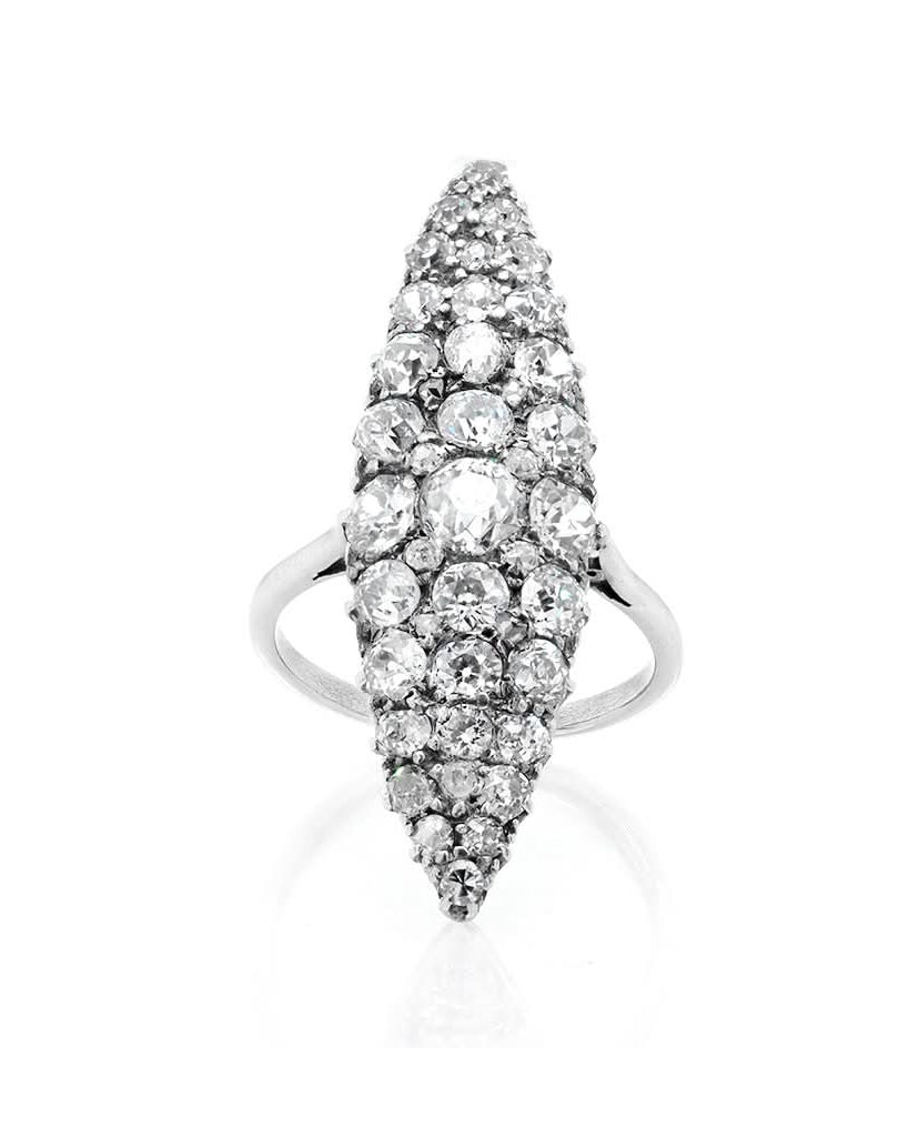 Ogden of Harrogate Jewellery An Early 19th Century 18ct White Gold Marquise Diamond Cluster Ring