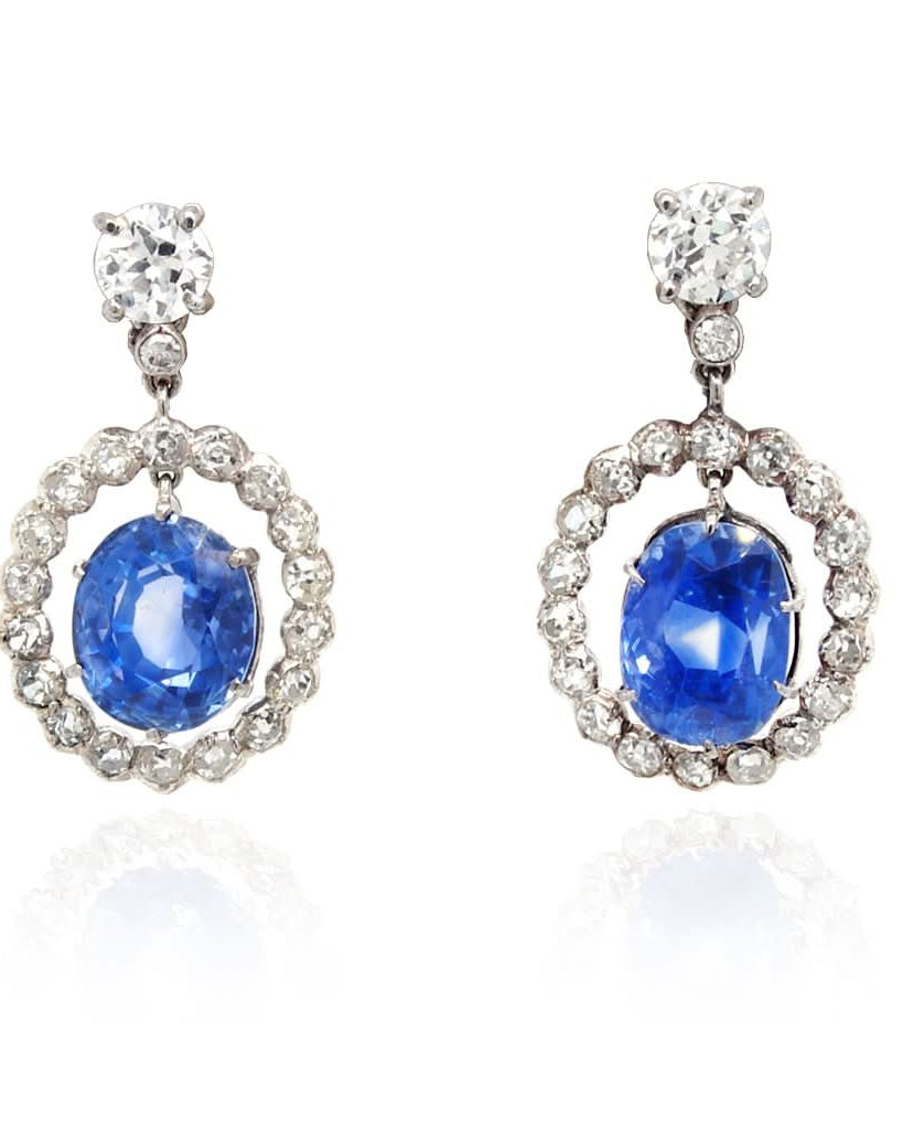 Ogden of Harrogate Jewellery An Important Pair of Ceylon Sapphire and Diamond Pendant Earrings, Sapphires Total Weight 10.13cts
