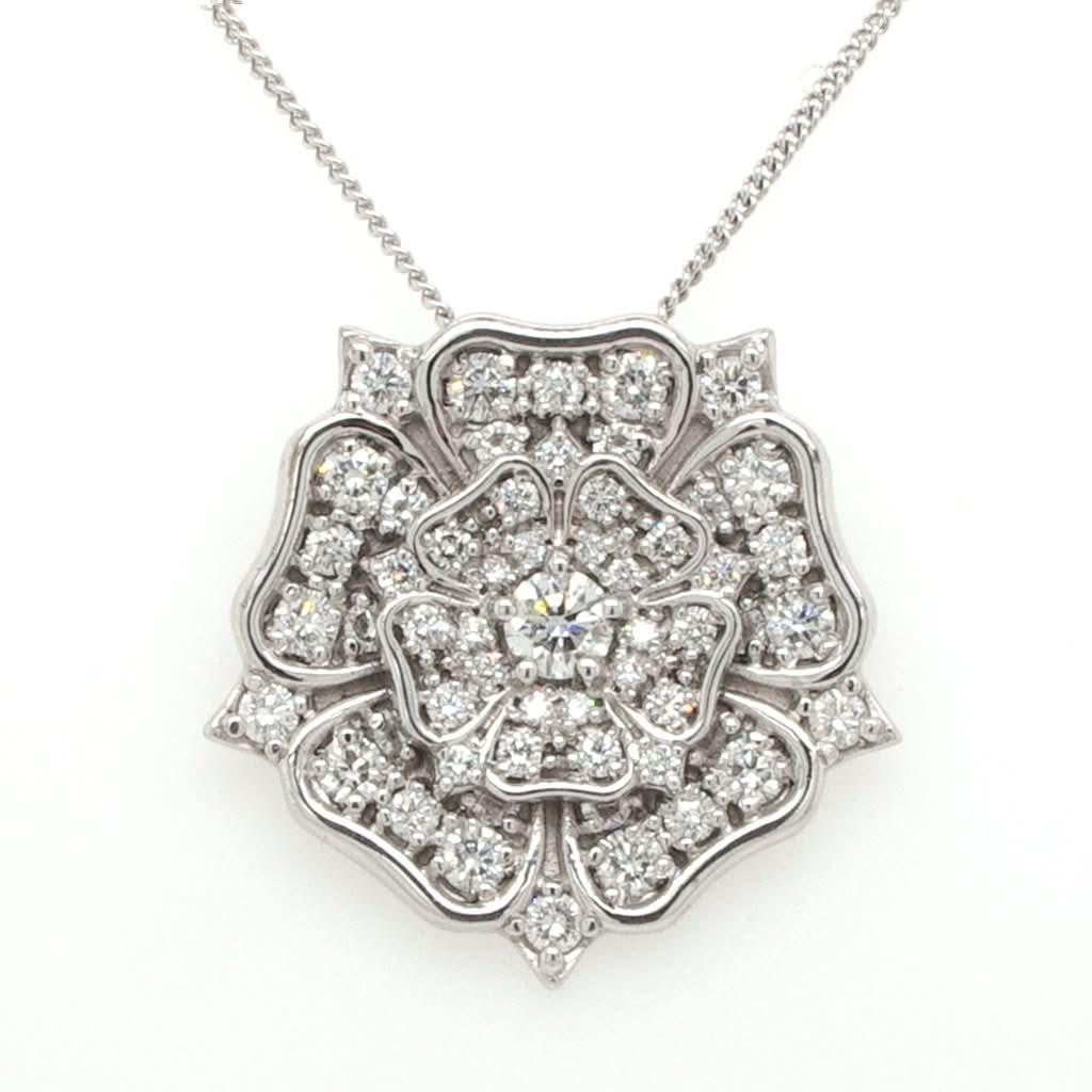 Ogden of Harrogate Jewellery An Ogden of Harrogate 18ct white gold and diamond Yorkshire Rose pendant