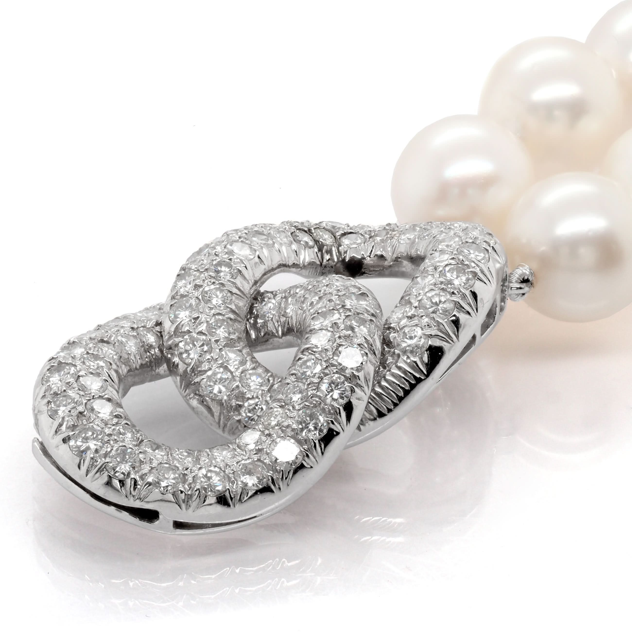 Ogden of Harrogate Jewellery Cultured Pearl Two Row Bracelet with Platinum Diamond-Set Clasp